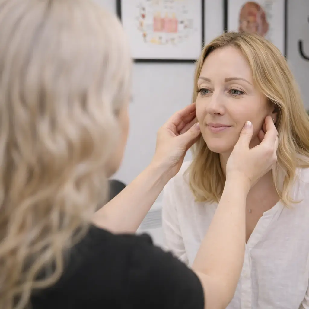 Charlotte Wilkes performing a skin consultation